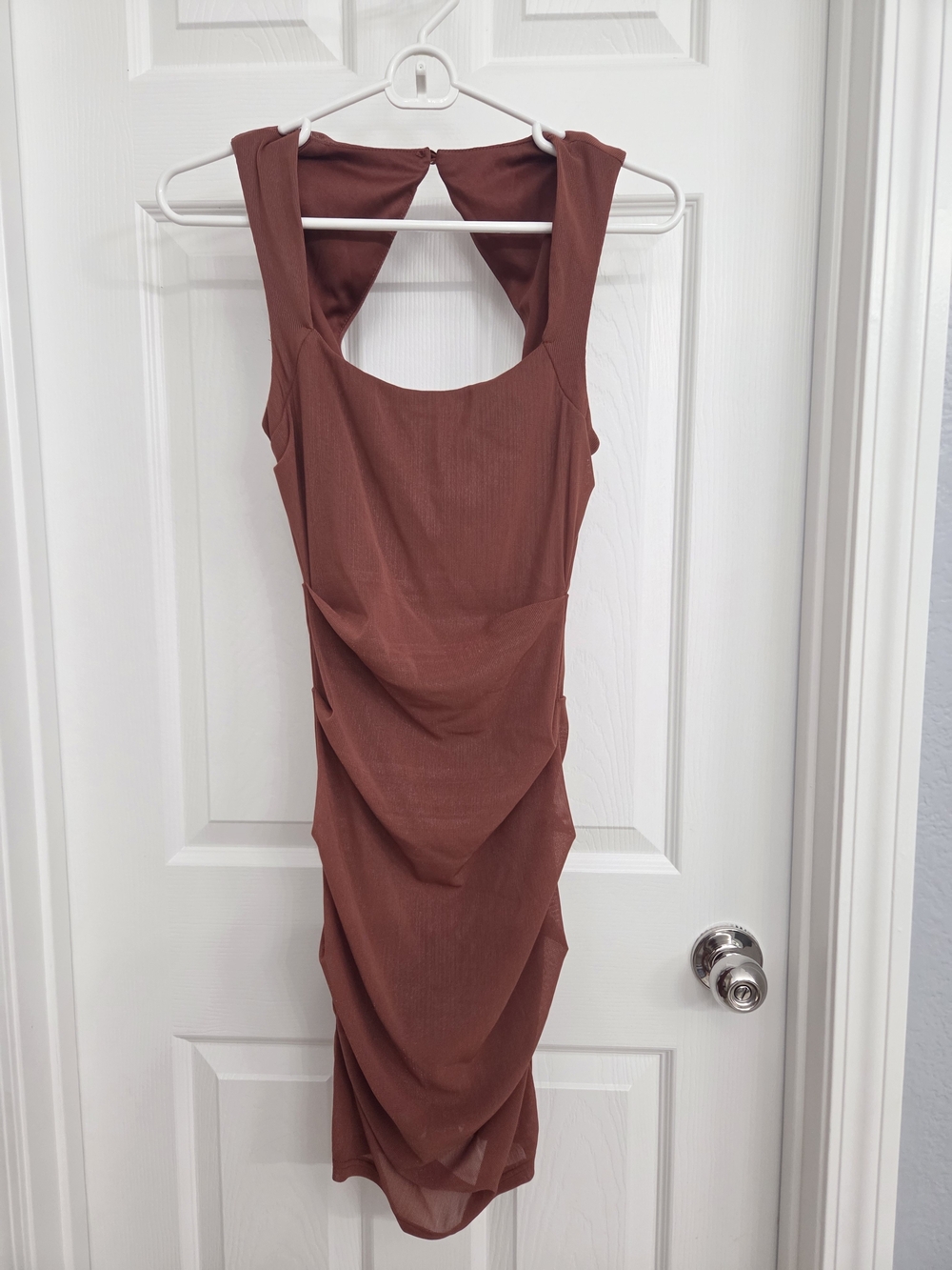 Fashion Nova Rust Brown Sleeveless Midi Bodycon Dress with Back Keyhole